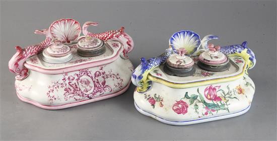 Two Gien faience inkstands & a Rosenthal casket